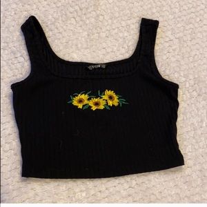 Embroidered sunflower crop top